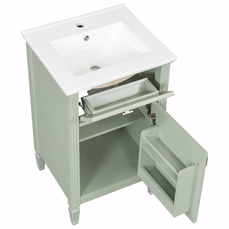 20" Bathroom Vanity, Sink with Solid Wood Legs, Adjustable Shelf, Tilt-Out Drawer