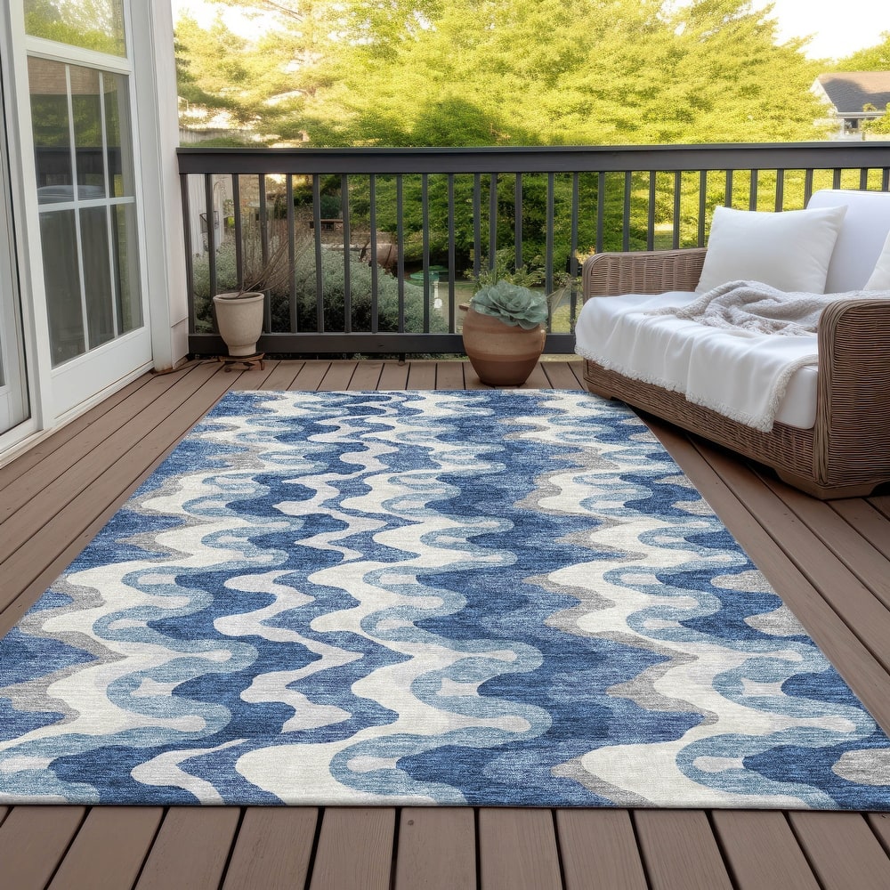 Machine Washable Indoor/ Outdoor Chantille Abstract Ripples Rug