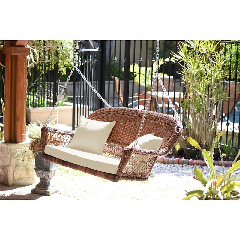 28 in. W White Cushion in Aluminum Frame Outdoor Porch Swing with CushionGuard and Stand
