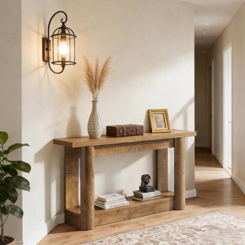 63" Farmhouse Console Table with Lower Shelf