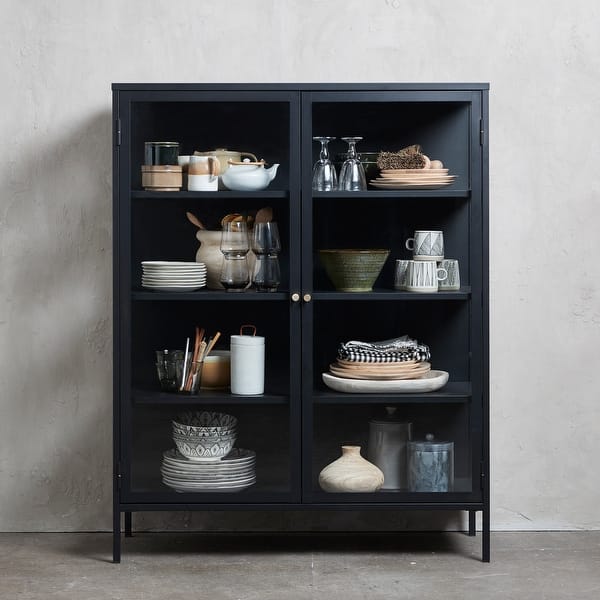 slide 2 of 10, Rye Studio Cairyn Modern Glass and Metal Cabinet Short