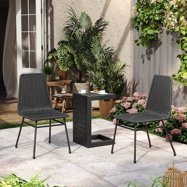 Gdf Studio Outdoor Aluminum Table Rattan Chairs Set Dark Brown Black