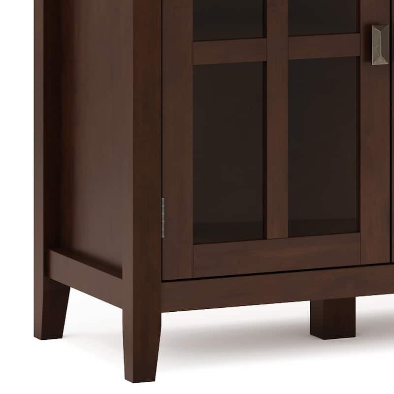 WYNDENHALL Stratford SOLID WOOD 66 inch Wide Contemporary Wide 4 Door Storage Cabinet in Russet Brown - 18" D x 66" W x 34" H