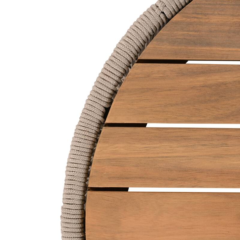 Modern Coffee Table Outdoor Rattan Rope Coffee Table with Acacia Wood Tabletop, for Garden, Patio, Balcony