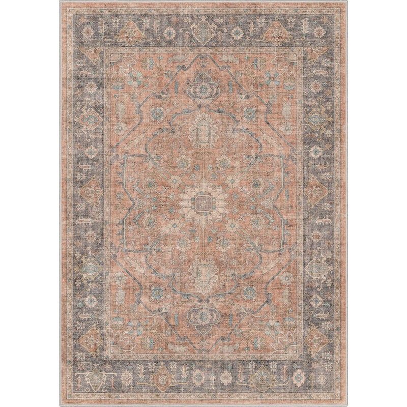 Well Woven Apollo Antigua Persian Oriental Machine Washable Area Rug - 5' 3" x 7' 3" - Coral - Rectangle