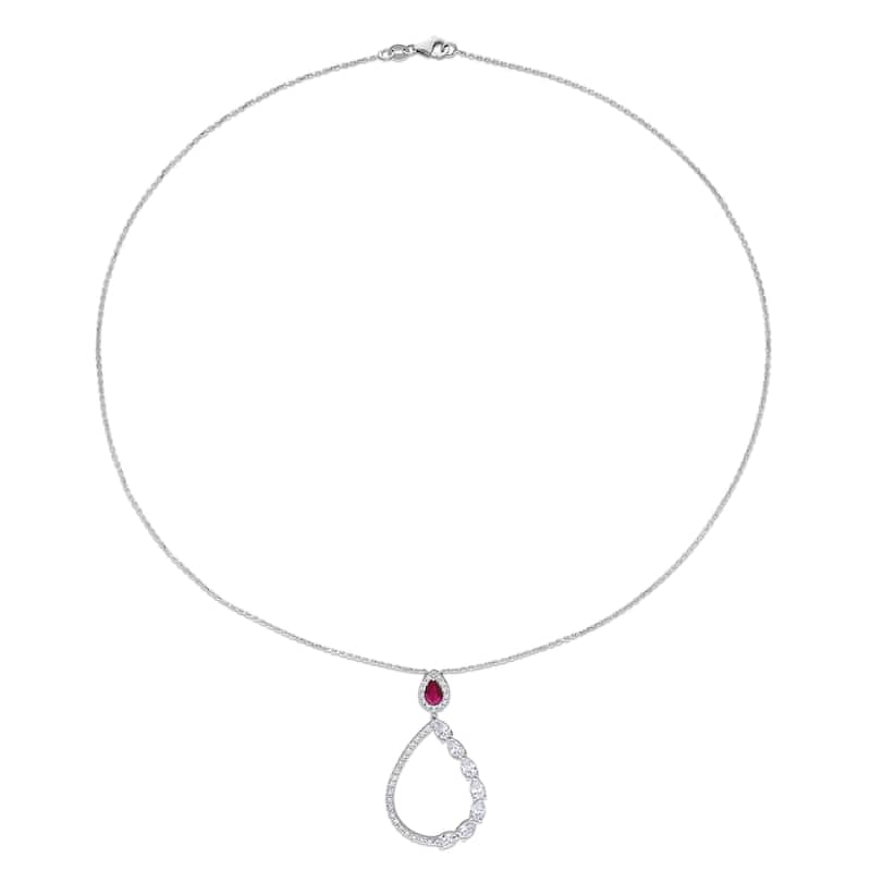 Miadora 2/5ct TGW Ruby and 2 1/5ct TDW Diamond Teardrop Necklace in 18k White Gold