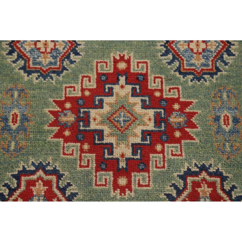 Green Kazak Runner Rug Handmade Wool Carpet - 2'8" x 9'7"