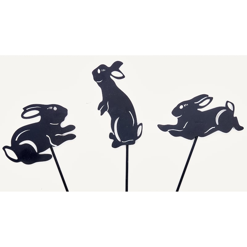 4" Iron Silhouette Bunnies on 10" Planter or Garden Floral Stake, Set of 5