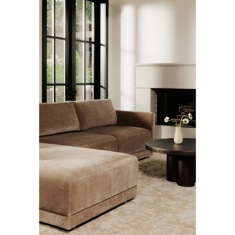 NADAAL STUDIOS Nyver Left-Facing Sectional, Deep Seat Layout with Oak Legs and Textured Polyester Upholstery, Camel