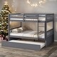 preview thumbnail 1 of 10, Dark Grey Full Over Full Rubber Wood Bunk Bed with Trundle and Guardrails and Ladder Dark Grey