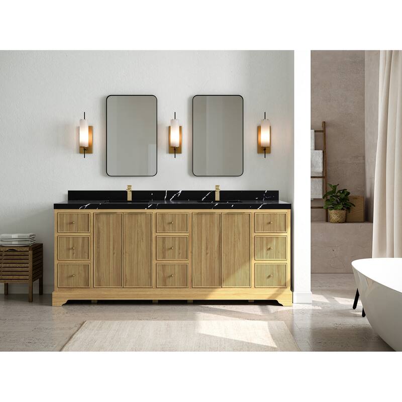 Willow Collections 84 in. W x 22 in. D Austin Solid Teak Wood Double Sink Bathroom Vanity with Countertop