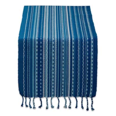 DII Blue Tonal Stripe With Fringe Table Runner