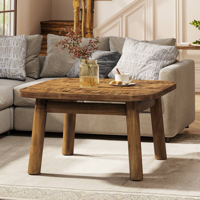 31.5-Inch Solid Wood Square Coffee Table with Rounded Corners