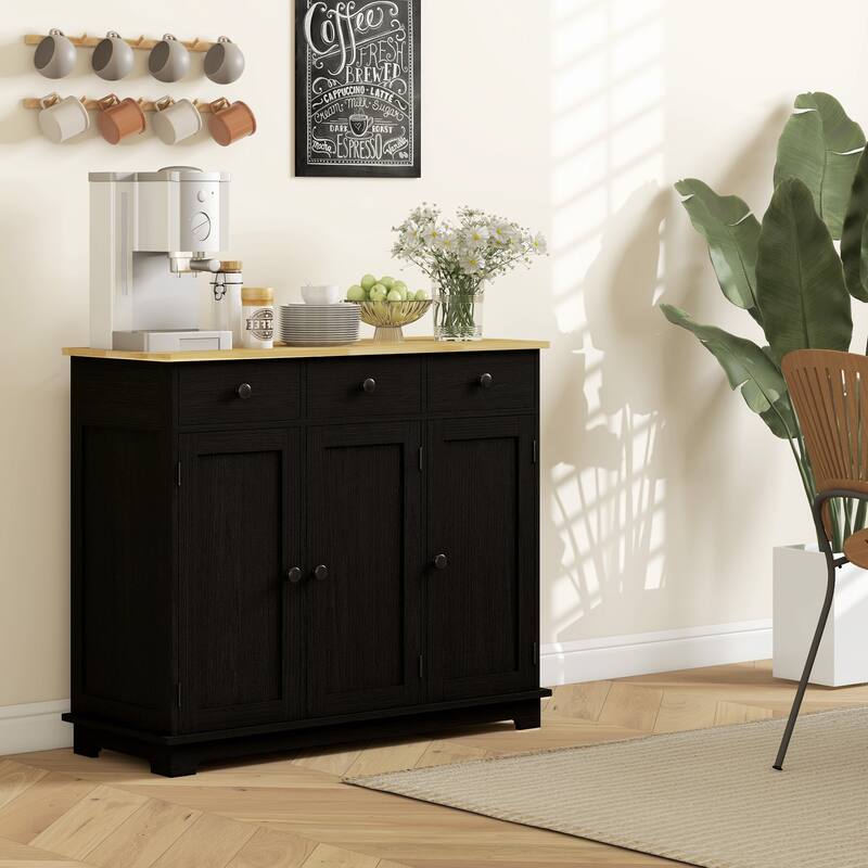 Modern Kitchen Storage Buffet Cabinet Sideboard with 3 Drawers and Adjustable Shelf, for Kitchen, Living Dining Room, Entryway