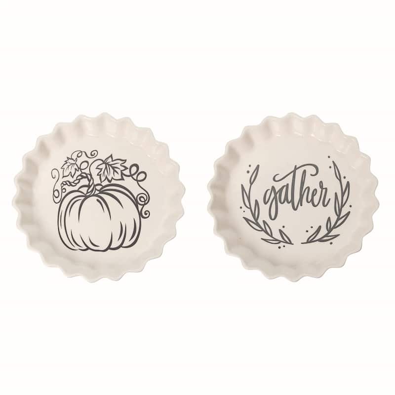 Transpac Ceramic Gather/Pumpkin Pie Plate Set of 2 Fall/Harvest Home Decorations