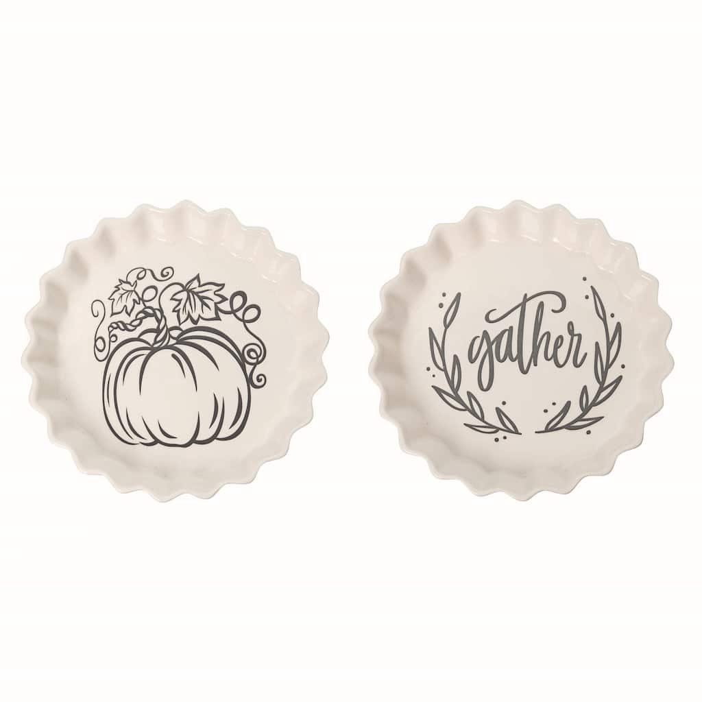 Transpac Ceramic Gather/Pumpkin Pie Plate Set of 2 Fall/Harvest Home Decorations