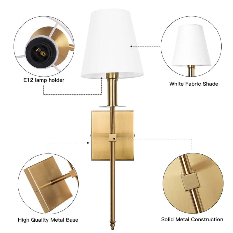 1-Light Wall Sconce with White Fabric Shade