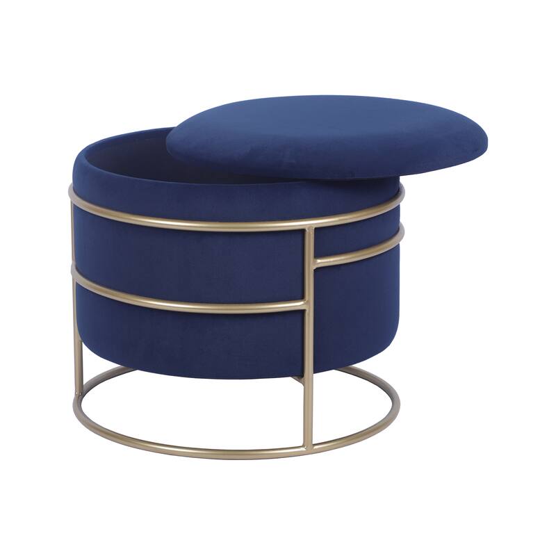 Elegant Round Storage Ottoman with Gold Frame