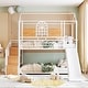 preview thumbnail 2 of 7, Twin Over Twin Metal Bunk Bed Metal Housebed with Slide and Storage Stair, White with White Slide