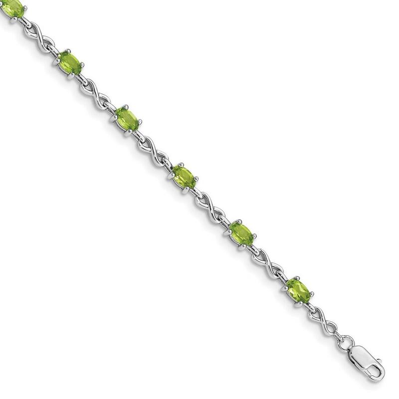 Curata 925 Sterling Silver Polished Lobster Claw Closure Peridot Bracelet