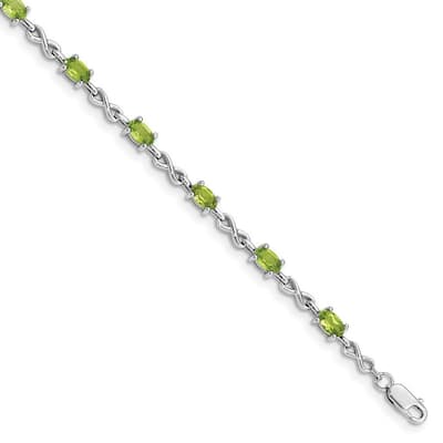 Curata 925 Sterling Silver Polished Lobster Claw Closure Peridot Bracelet