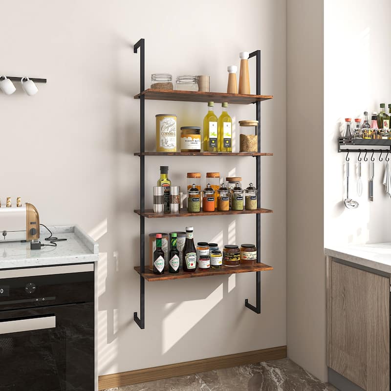 Costway 2 PCS 4-Tier Ladder Shelf Bookshelf Industrial Wall Shelf with - See Details