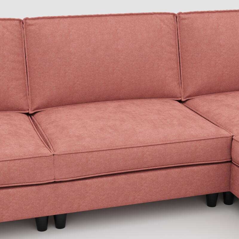 141.5" Fabric U-Shaped 6-Seater Sectional Sofa with Movable Ottoman, Arm Storage Pockets, and 1200lb Capacity