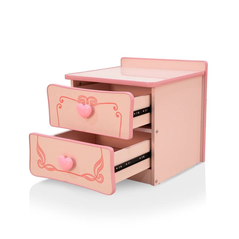 Telfs Transitional Pink Wood 2-Drawer Nightstand with Heart Drawer Pulls by Copper Grove
