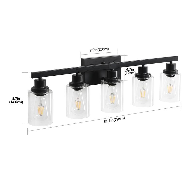 31" 5-Light Vanity Light with Clear Glass Shades, Modern Iron Metal Bathroom Wall Fixture for Mirror(No Bulbs)
