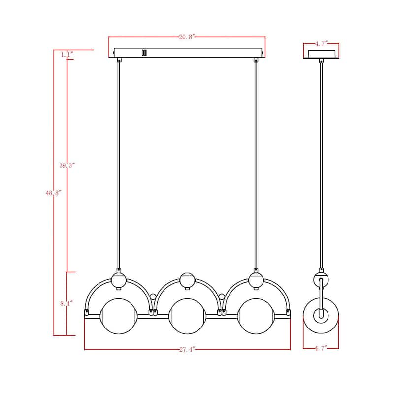 27" Polox Matte Black and Gold 3-Light Chandelier Opaque Globes - Matte Black-Gold