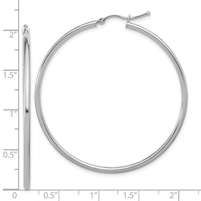 Curata 14k White Gold 51x2mm Polished Hinged Hoop Earrings
