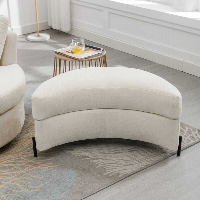 32.7" W Upholstered Half Crescent Moon Storage Ottoman