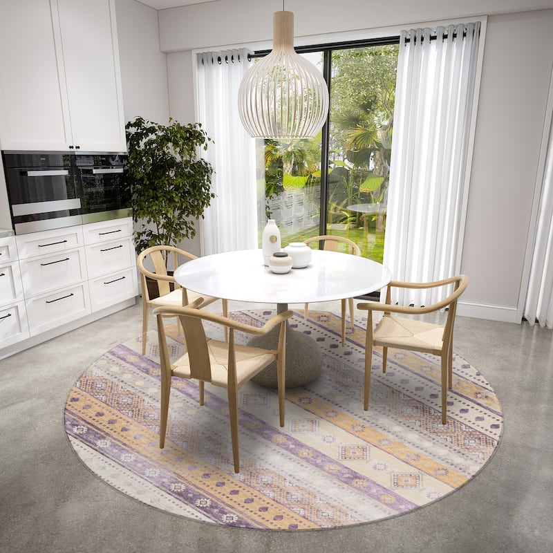 Addison Indoor/ Outdoor Yuma Southwest Boho Washable Rug - 8' x 8' - Purple
