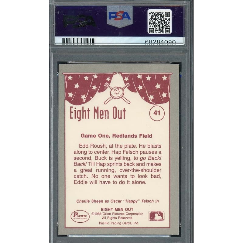 Charlie Sheen 1988 Pacific Eight Men Out Signed Card #41 Auto PSA 10 68284090 - 8'6" x 11'6"