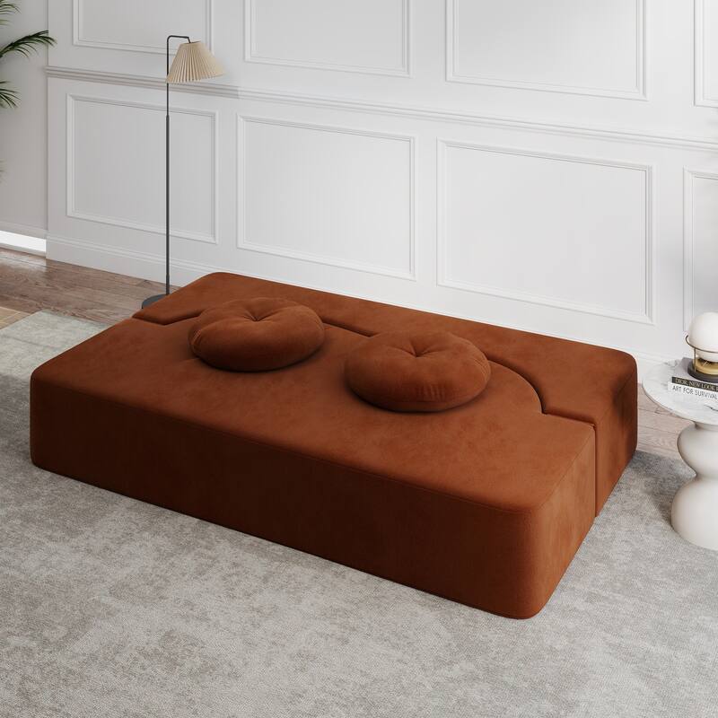 Rossetta Full Size Modern Convertible Plush Polyester Blend Upholstery Foam-Filled Floor Sofa with 2 Pillows
