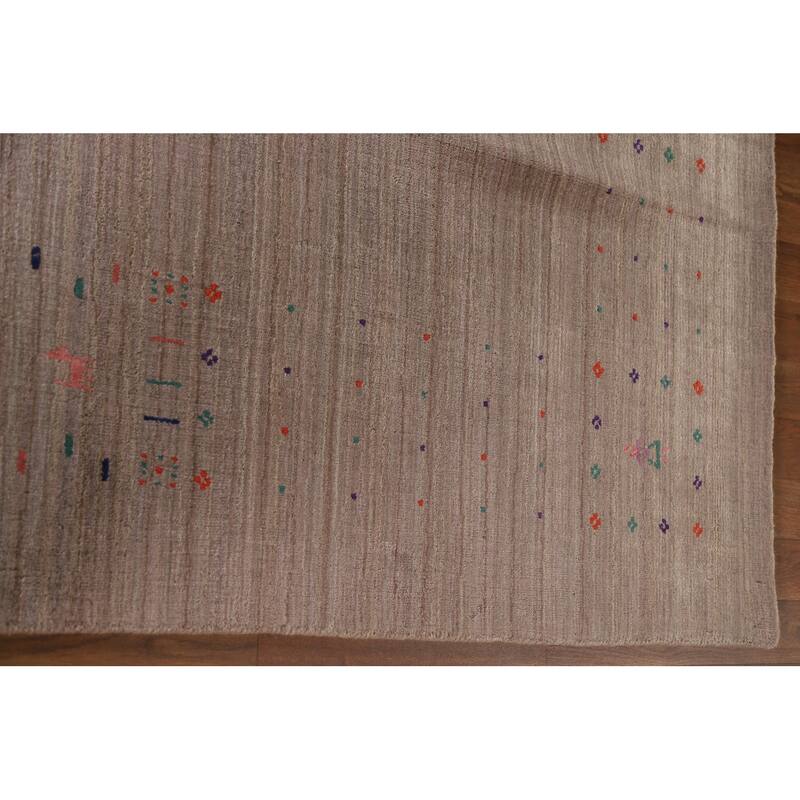 Gabbeh Oriental Area Rug Hand-Knotted Brown Wool Carpet - 7'9"x 9'7"