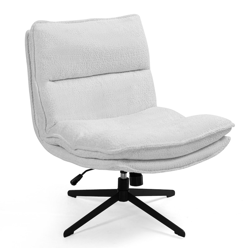 Benecia White Boucle Upholstered Fabric Accent Chair with Black Metal Height Adjustable Swivel Legs