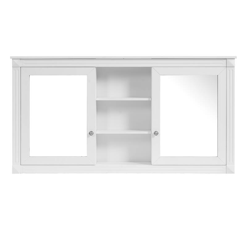 55" Wall-Mount 2-in-1 Mirror Cabinet with Adjustable Shelves & Soft-Closing Hinges, HD Bathroom Storage Organizer