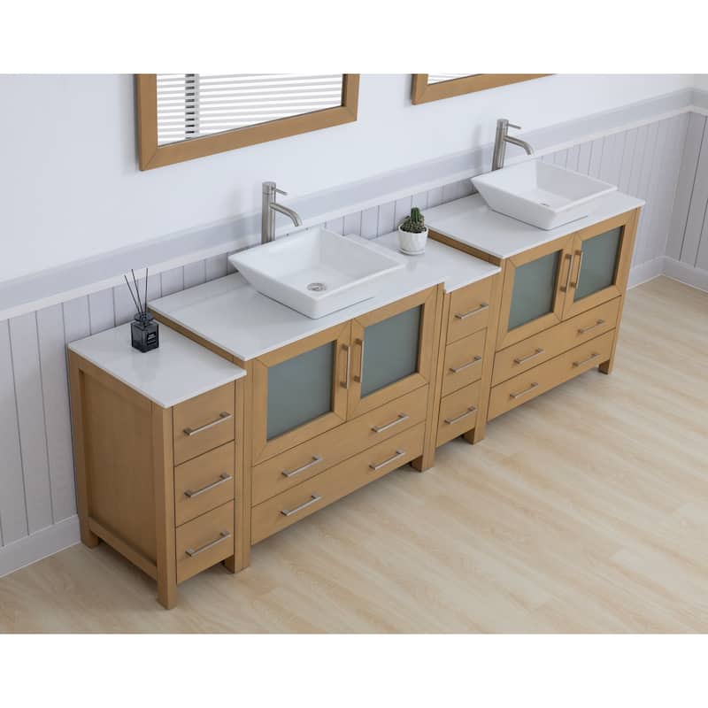 Vanity Art 96" Double Sink Bathroom Vanity Set with Engineered Marble Top and Free Mirror