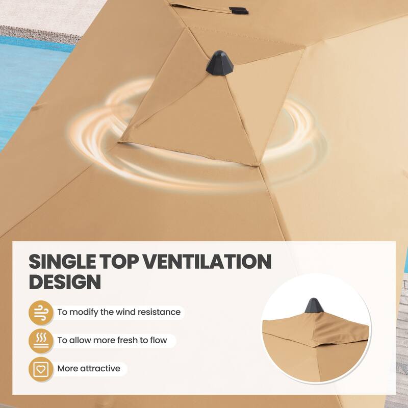 9 x 5 FT Outdoor Patio Rectangular Market Umbrella and Base Stand with Wheels