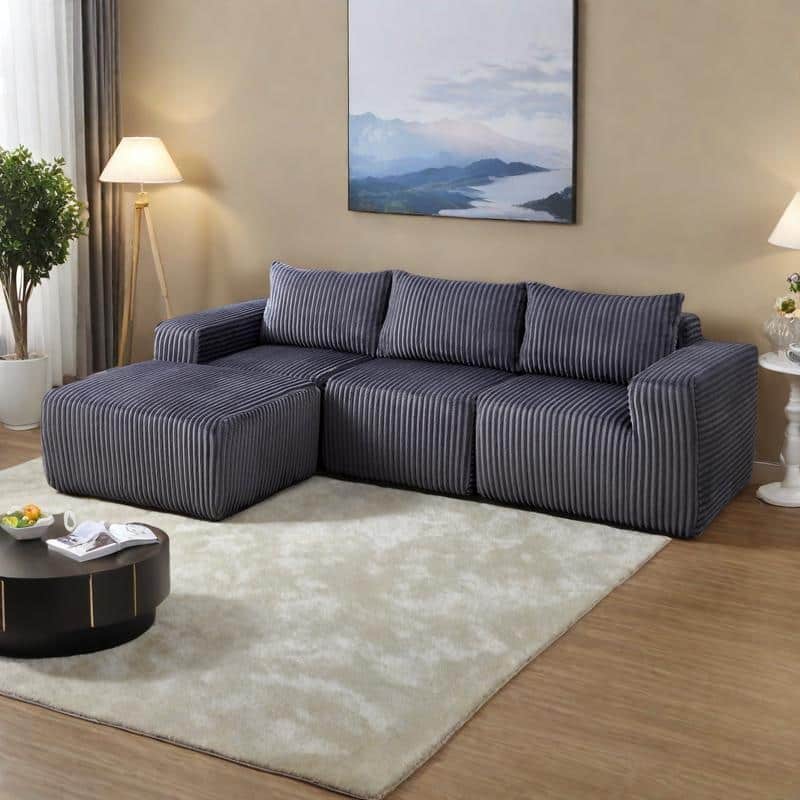 125" Fabric L-Shaped Sectional Sofa with Deep Seats, Right Chaise and Modular Design