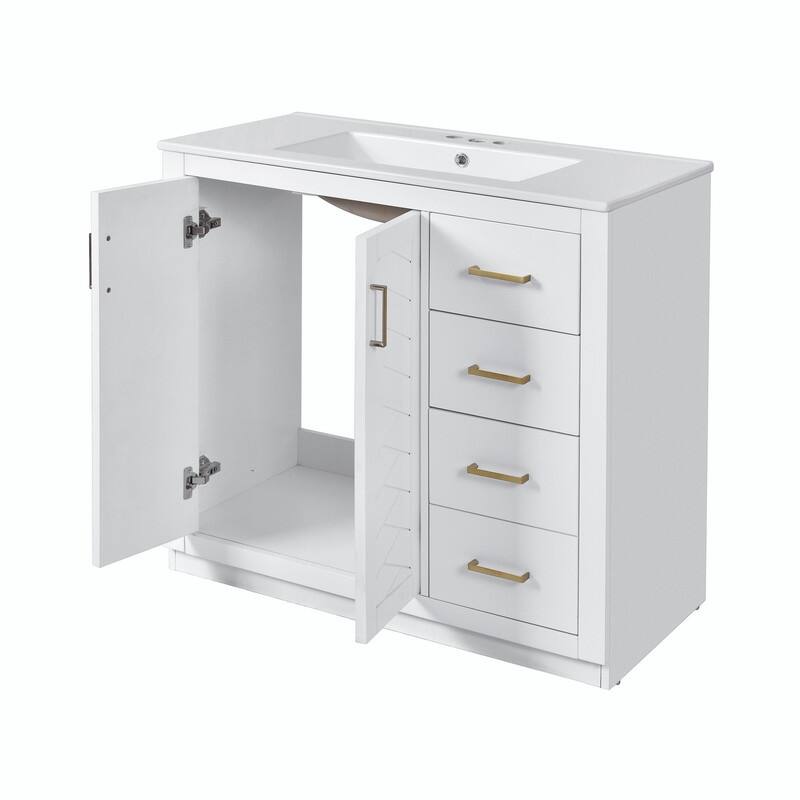Freestanding 36'' Bathroom Vanity with Ceramic Sink, 3 Drawers, Soft Closing Doors & Solid Wood Frame