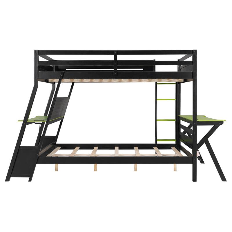 E-sports Inspired Bunk Bed with 2 Built-In Gaming Desks, USB Desktop Ports and Pegboard Organizer, Bunk Frame for Teens Gamer
