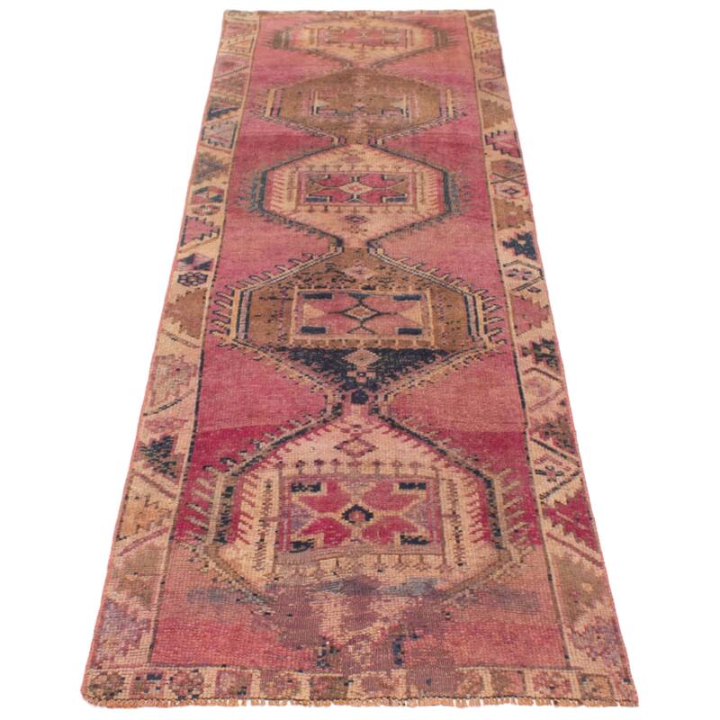 ECARPETGALLERY Hand-knotted Melis Vintage Pink Wool Rug - 3'8 x 11'1