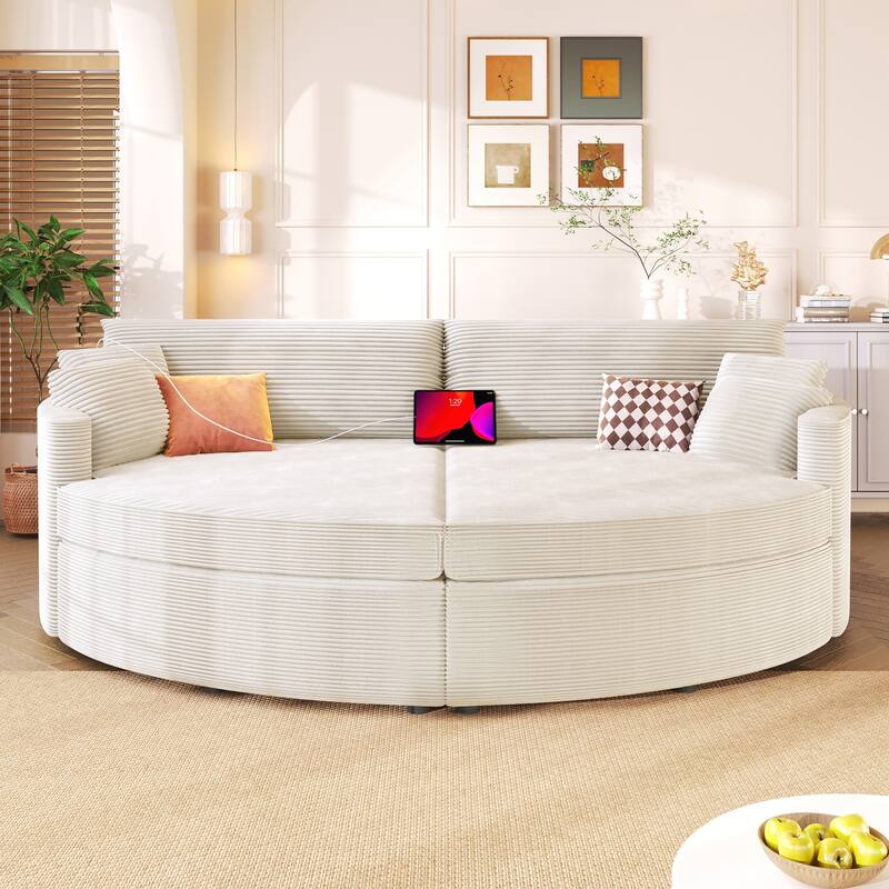102.3" Sofa Bed Upholstered Sofa Couch with Deep Seat and USB Ports for Living Room