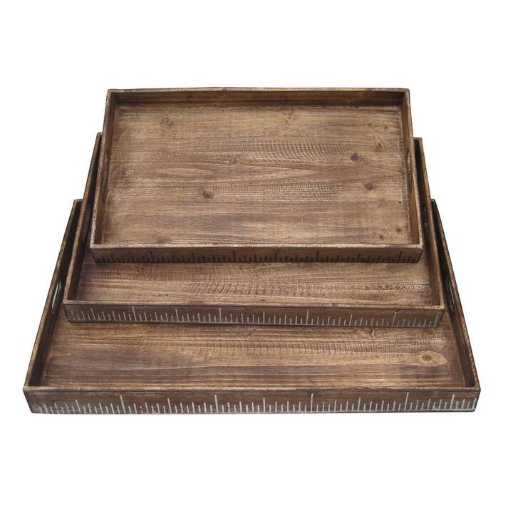 HomeRoots Set of Three Brown Wood Nesting Serving Trays - 1" W x 19" D x 12" H
