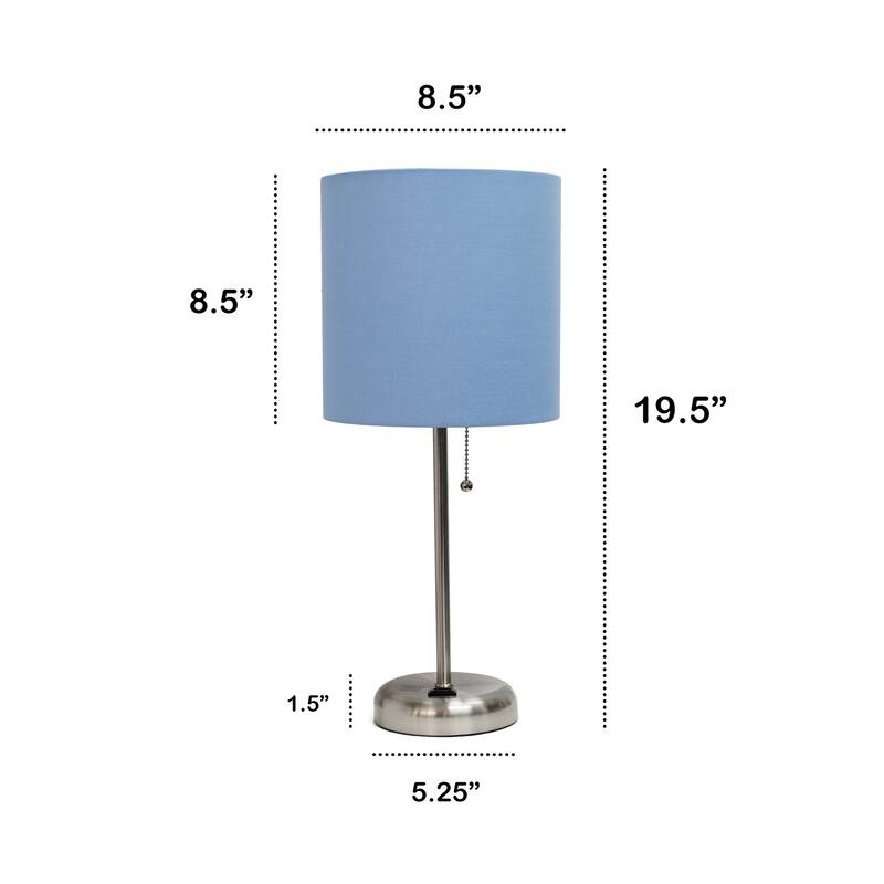 19.5 in. Brushed Steel Finish Table Lamp with Blue Shade, Sturdy Table Lamp for Living Rooms and Bedrooms