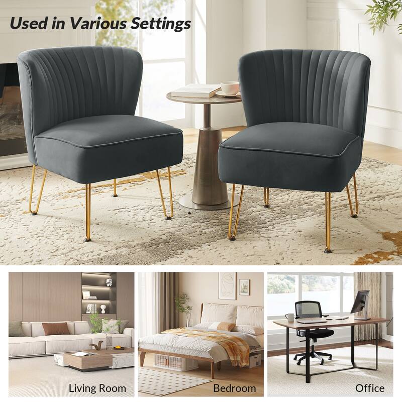 Barto Modern Velvet Tufted Side Chair with Golden Legs by HULALA HOME