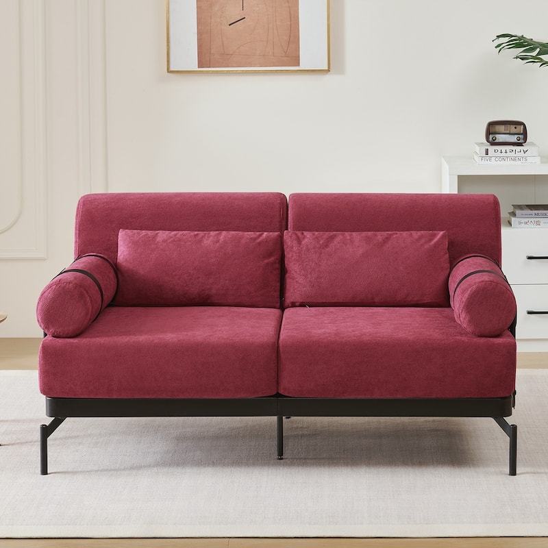 Modern Loveseat Sofa 59" Sofa Couch 2-Seater Sofa with Flexible USB Ports , Unique Cylindrical Armrests for Living Room - Red