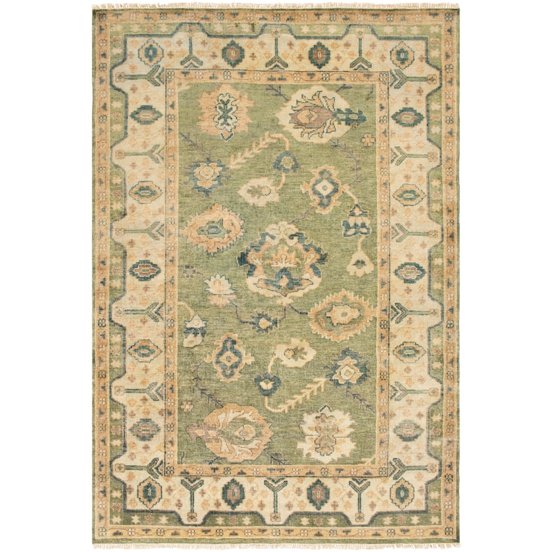 Hand-Knotted Rafael Border New Zealand Wool Area Rug - 2' x 3' - 2' x 3' - Green